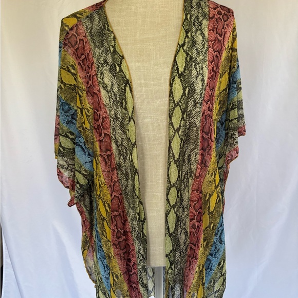 Multicolor snakeskin print sheer short sleeve open front cardigan kimono - Picture 7 of 7